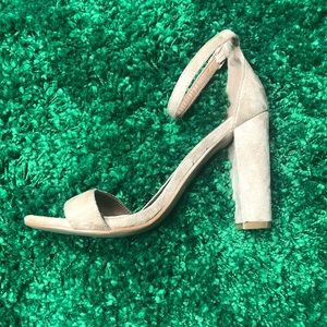Nude suede chunky short heel
